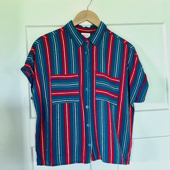 LulaRoe XS Striped Button Down Top Blouse Bright Block Colors - Picture 1 of 6